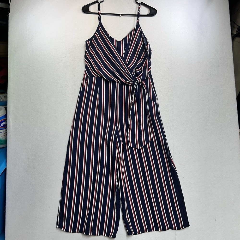 Everly Sleeveless Lightweight Jumpsuit Medium Red White Blue Stripes